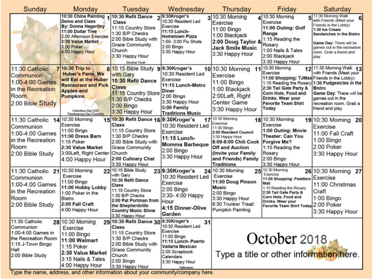 October 2018 Calendar 